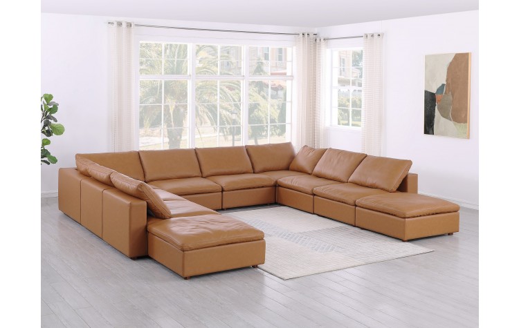 DivanItalia 1100 Cognac 10-Piece Sectional with Chaise - Upholstered in Top-Grain Italian Leather