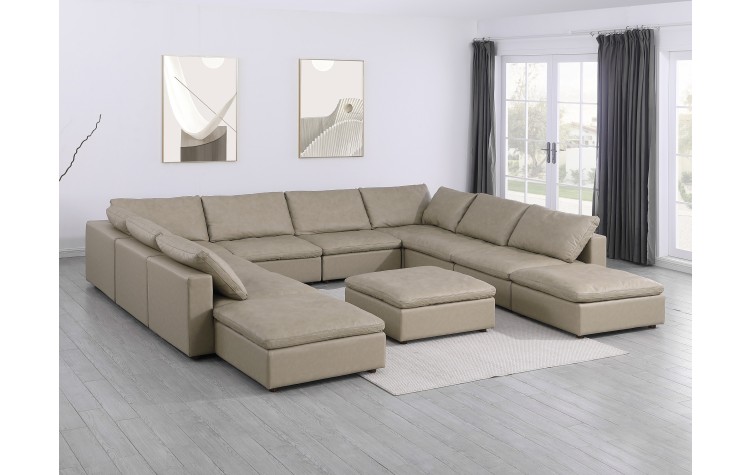DivanItalia 1100 Beige 11-Piece Sectional with Chaise - Upholstered in Top-Grain Italian Leather