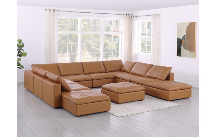 DivanItalia 1100 Cognac 11-Piece Sectional with Chaise - Upholstered in Top-Grain Italian Leather