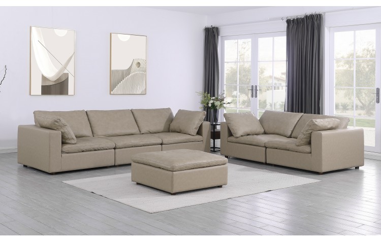 DivanItalia 1100 Beige 2-Piece Sofa Set with Ottoman - Upholstered in Top-Grain Italian Leather