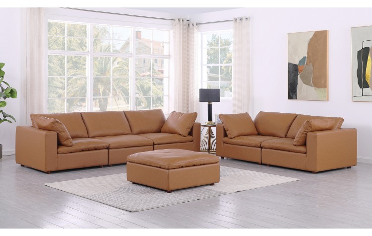 DivanItalia 1100 Cognac 2-Piece Sofa Set with Ottoman - Upholstered in Top-Grain Italian Leather