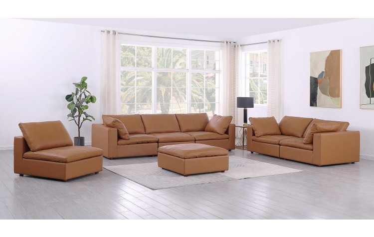 DivanItalia 1100 Cognac 3-Piece Sofa Set with Ottoman - Upholstered in Top-Grain Italian Leather