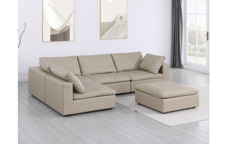 DivanItalia 1100 Beige 5-Piece 3-Seat Left Arm Facing Sectional - Upholstered in Top-Grain Italian Leather