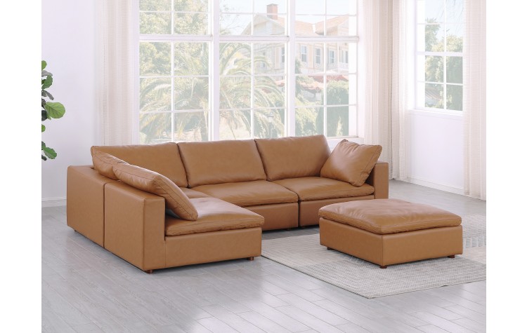 DivanItalia 1100 Cognac 5-Piece 3-Seat Left Arm Facing Sectional - Upholstered in Top-Grain Italian Leather