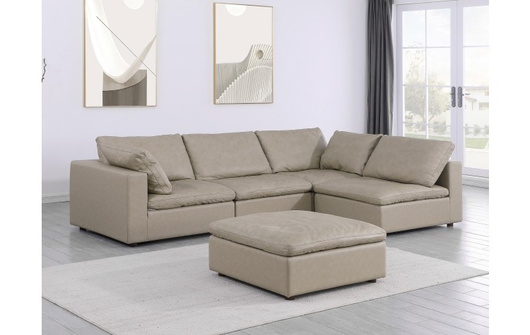 DivanItalia 1100 Beige 5-Piece 3-Seat Right Arm Facing Sectional - Upholstered in Top-Grain Italian Leather