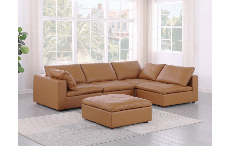 DivanItalia 1100 Cognac 5-Piece 3-Seat Right Arm Facing Sectional - Upholstered in Top-Grain Italian Leather