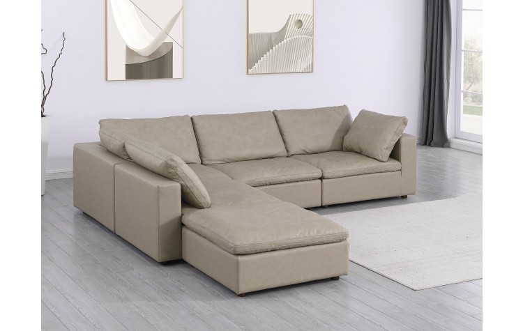 DivanItalia 1100 Beige 5-Piece 4-Seat Left Arm Facing Sectional - Upholstered in Top-Grain Italian Leather