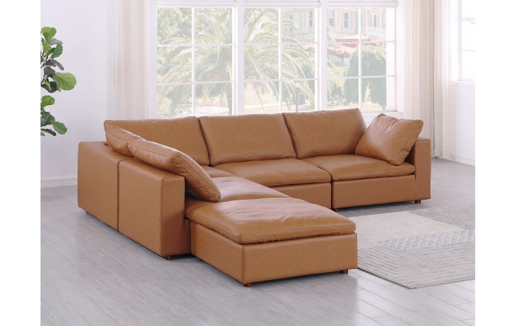 DivanItalia 1100 Cognac 5-Piece 4-Seat Left Arm Facing Sectional - Upholstered in Top-Grain Italian Leather