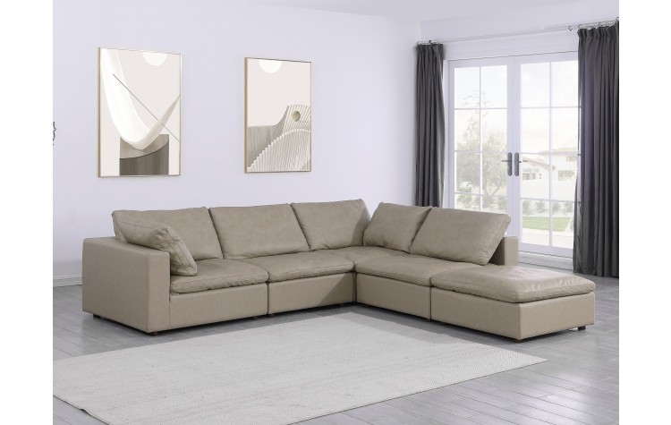 DivanItalia 1100 Beige 5-Piece 4-Seat Right Arm Facing Sectional - Upholstered in Top-Grain Italian Leather