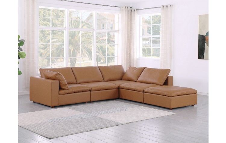 DivanItalia 1100 Cognac 5-Piece 4-Seat Right Arm Facing Sectional - Upholstered in Top-Grain Italian Leather