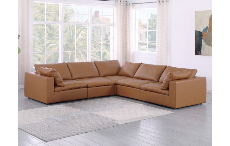DivanItalia 1100 Cognac 5-Piece Sectional - Upholstered in Top-Grain Italian Leather