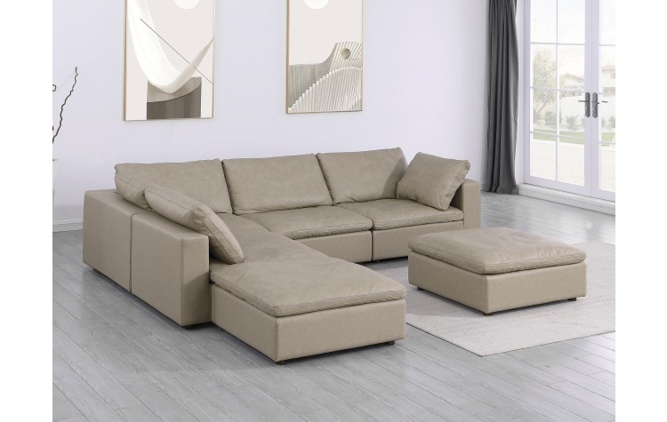 DivanItalia 1100 Beige 6-Piece Left Arm Facing Sectional - Upholstered in Top-Grain Italian Leather