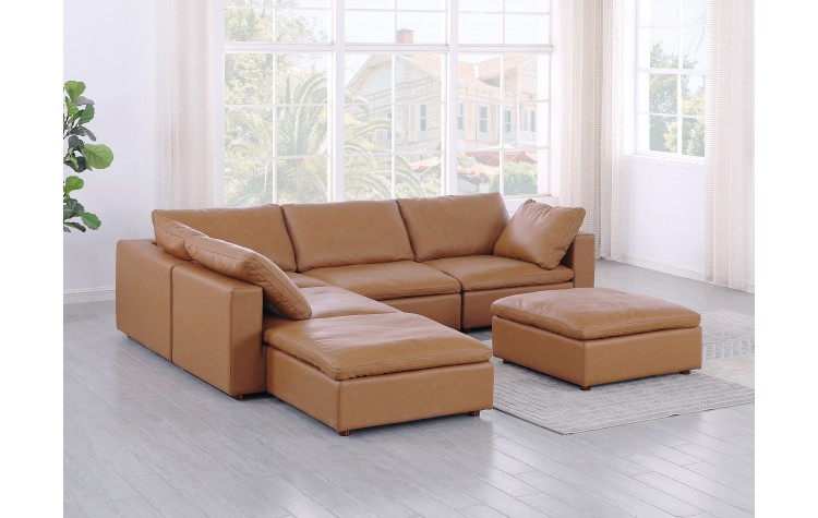 DivanItalia 1100 Cognac 6-Piece Left Arm Facing Sectional - Upholstered in Top-Grain Italian Leather