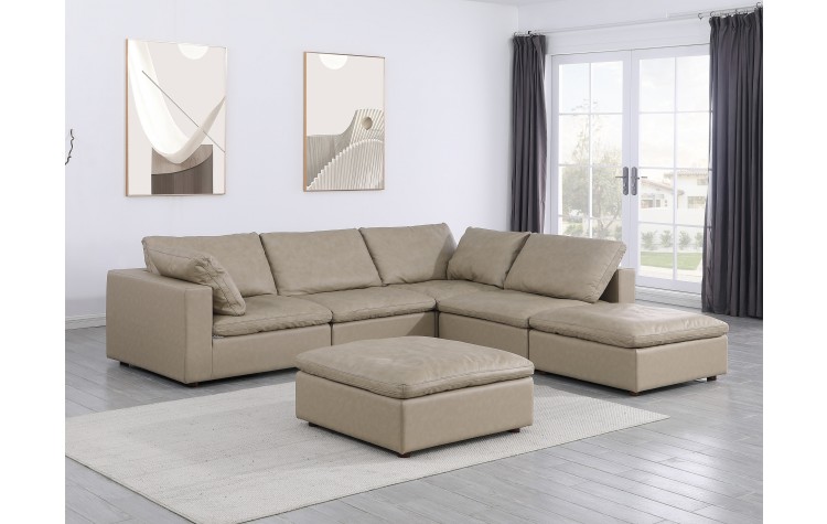 DivanItalia 1100 Beige 6-Piece Right Arm Facing Sectional - Upholstered in Top-Grain Italian Leather
