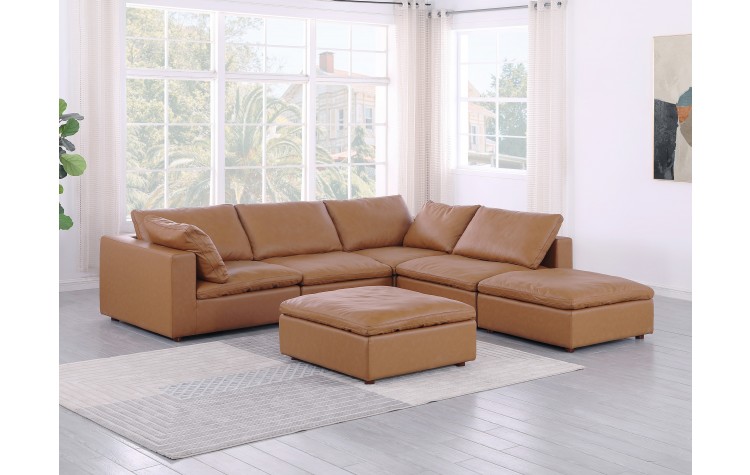 DivanItalia 1100 Cognac 6-Piece Right Arm Facing Sectional - Upholstered in Top-Grain Italian Leather