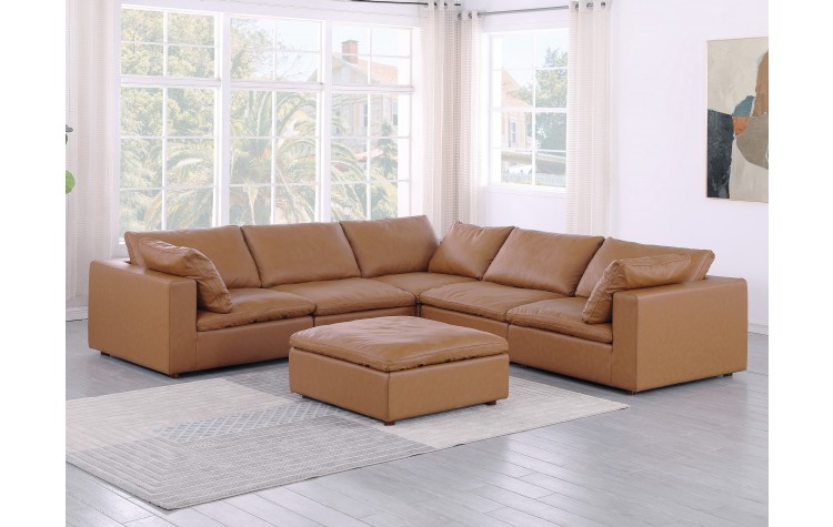 DivanItalia 1100 Cognac 6-Piece Sectional - Upholstered in Top-Grain Italian Leather