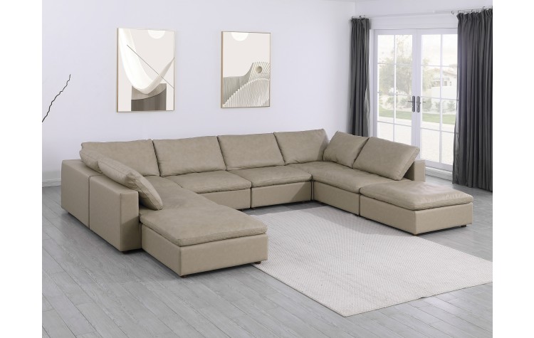 DivanItalia 1100 Beige 8-Piece Sectional with Chaise - Upholstered in Top-Grain Italian Leather