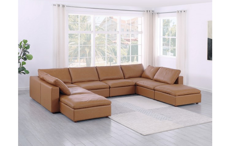 DivanItalia 1100 Cognac 8-Piece Sectional with Chaise - Upholstered in Top-Grain Italian Leather