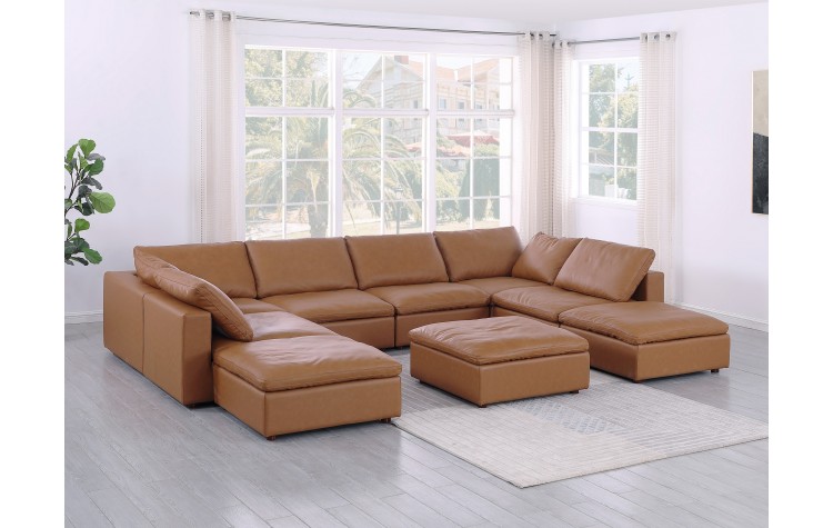DivanItalia 1100 Cognac 9-Piece Sectional with Chaise - Upholstered in Top-Grain Italian Leather