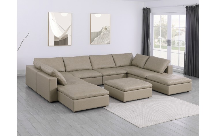 DivanItalia 1100 Beige 9-Piece Sectional with Chaise - Upholstered in Top-Grain Italian Leather