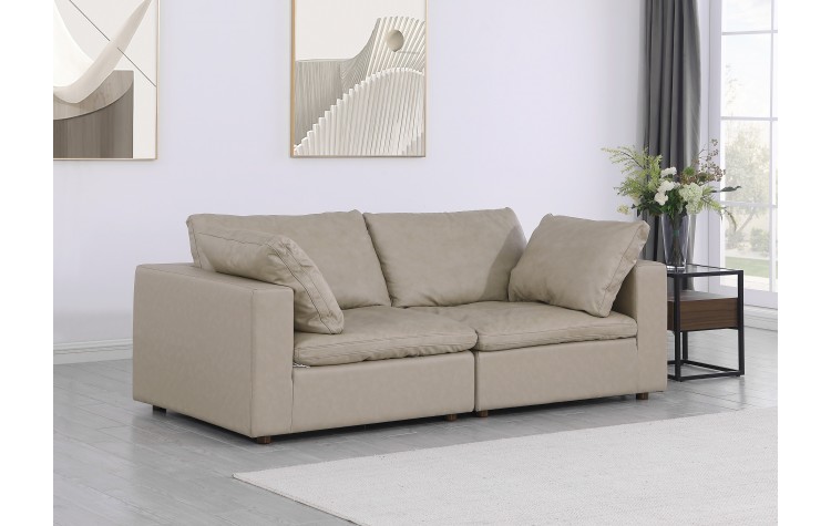 DivanItalia 1100 Beige Modular Loveseat - Upholstered in Top-Grain Italian Leather