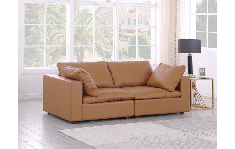 DivanItalia 1100 Cognac Modular Loveseat - Upholstered in Top-Grain Italian Leather