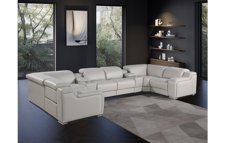 1116 DivanItalia Light Gray 8-Piece Sectional with 2 Power Recliners and Power Headrests
