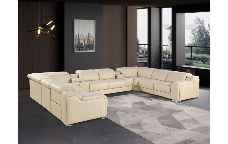 1116 DivanItalia Beige 10-Piece Sectional with 4 Power Recliners and Power Headrests