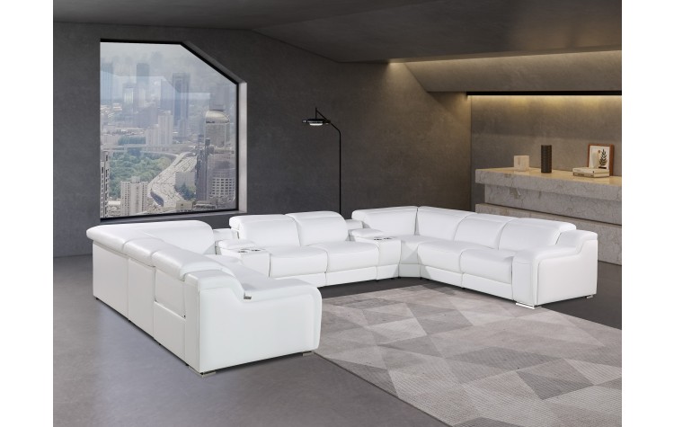 1116 DivanItalia White 10-Piece Sectional with 4 Power Recliners and Power Headrests
