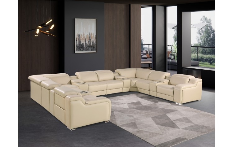 1116 DivanItalia Beige 12-Piece Sectional with 4 Power Recliners and Power Headrests