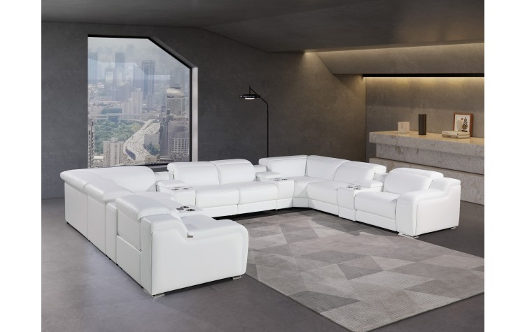 1116 DivanItalia White 12-Piece Sectional with 4 Power Recliners and Power Headrests