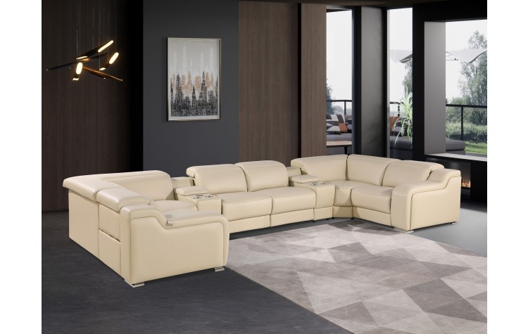 1116 DivanItalia Beige 8-Piece Sectional with 2 Power Recliners and Power Headrests