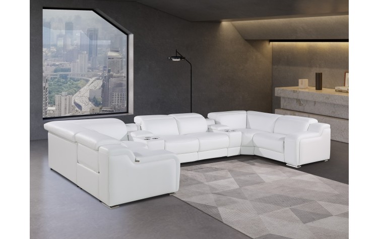 1116 DivanItalia White 8-Piece Sectional with 2 Power Recliners and Power Headrests