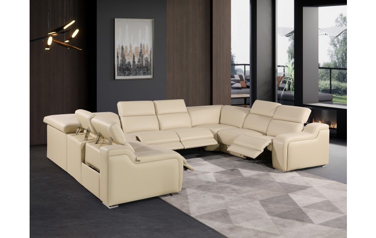 1116 DivanItalia Beige 8-Piece Sectional with 4 Power Recliners and Power Headrests (No Consoles)