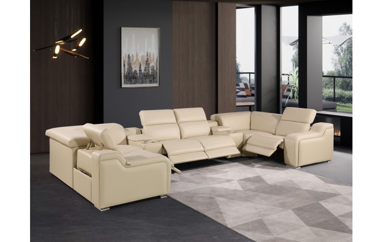 1116 DivanItalia Beige 8-Piece Sectional with 4 Power Recliners and Power Headrests