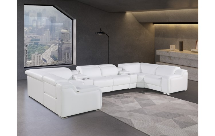 1116 DivanItalia White 8-Piece Sectional with 4 Power Recliners and Power Headrests