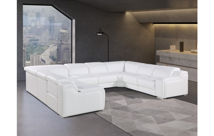 1116 DivanItalia White 8-Piece Sectional with 4 Power Recliners and Power Headrests (No Consoles)
