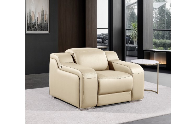 1116 DivanItalia Beige Top Grain Italian Leather Power Reclining Chair with Power Headrests