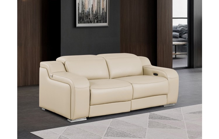 1116 DivanItalia Beige Top Grain Italian Leather Loveseat with Power Headrest
