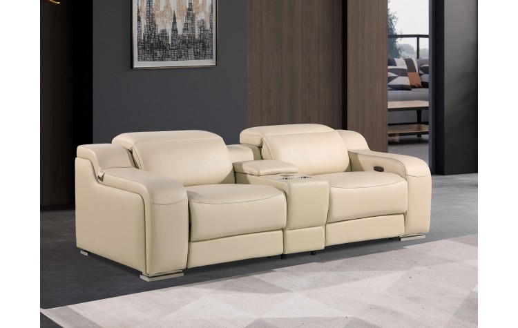 1116 DivanItalia Beige Modular Power Reclining Loveseat with Power Headrest