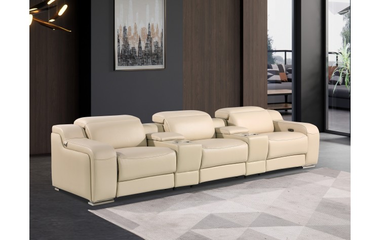 1116 DivanItalia Beige 5-Piece Power Reclining Sofa with Power Headrest in Top Grain Italian Leather