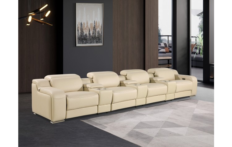 1116 DivanItalia Beige 7-Piece Power Reclining Sofa with Power Headrest in Top Grain Italian Leather