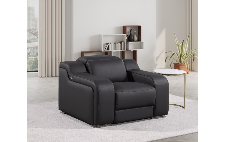 1116 DivanItalia Black Top Grain Italian Leather Power Reclining Chair with Power Headrests
