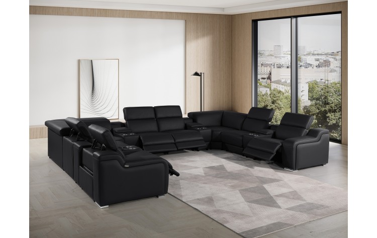 1116 DivanItalia Black 12-Piece Sectional with 4 Power Recliners and Power Headrests