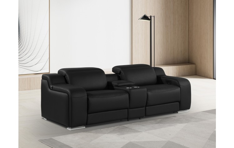 1116 DivanItalia Black Modular Power Reclining Loveseat with Power Headrest