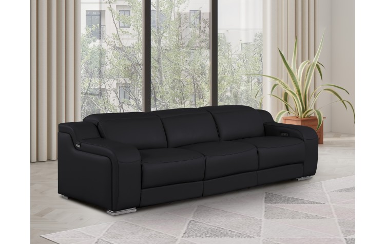 1116 DivanItalia Black Modular 3-Power Reclining Sofa with Power Headrest