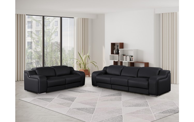 1116 DivanItalia Black Modular Power Reclining Sofa and Loveseat Set – Top Grain Italian Leather with Power Headrests