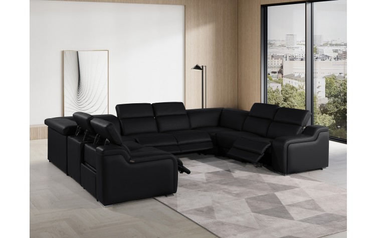 1116 DivanItalia Black 8-Piece Sectional with 4 Power Recliners and Power Headrests (No Consoles)