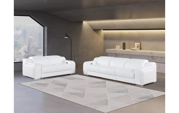 1116 DivanItalia White Modular Power Reclining Sofa and Loveseat Set – Top Grain Italian Leather with Power Headrests
