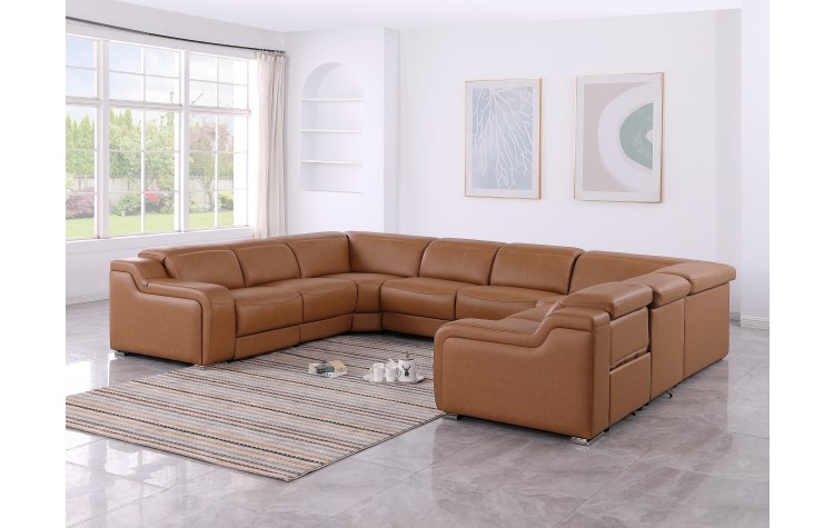 1116 DivanItalia Cognac 8-Piece Sectional with 4 Power Recliners and Power Headrests (No Consoles)